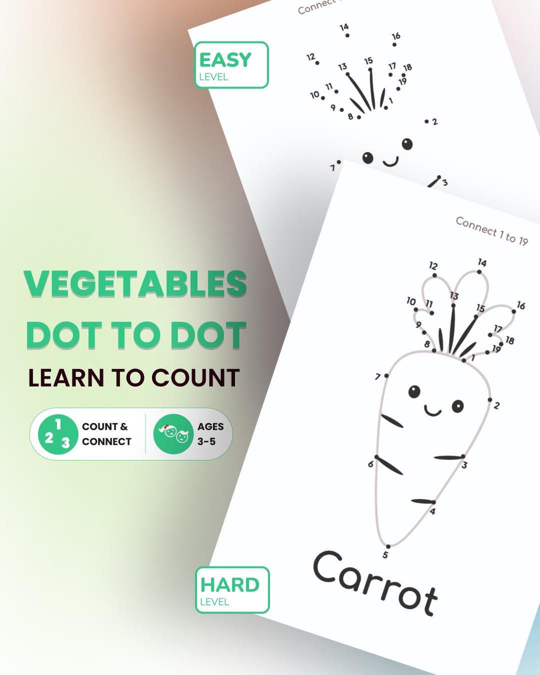 Vegetable Dot to Dot Activity – Preschool Counting Printable PDF - Etsy ...