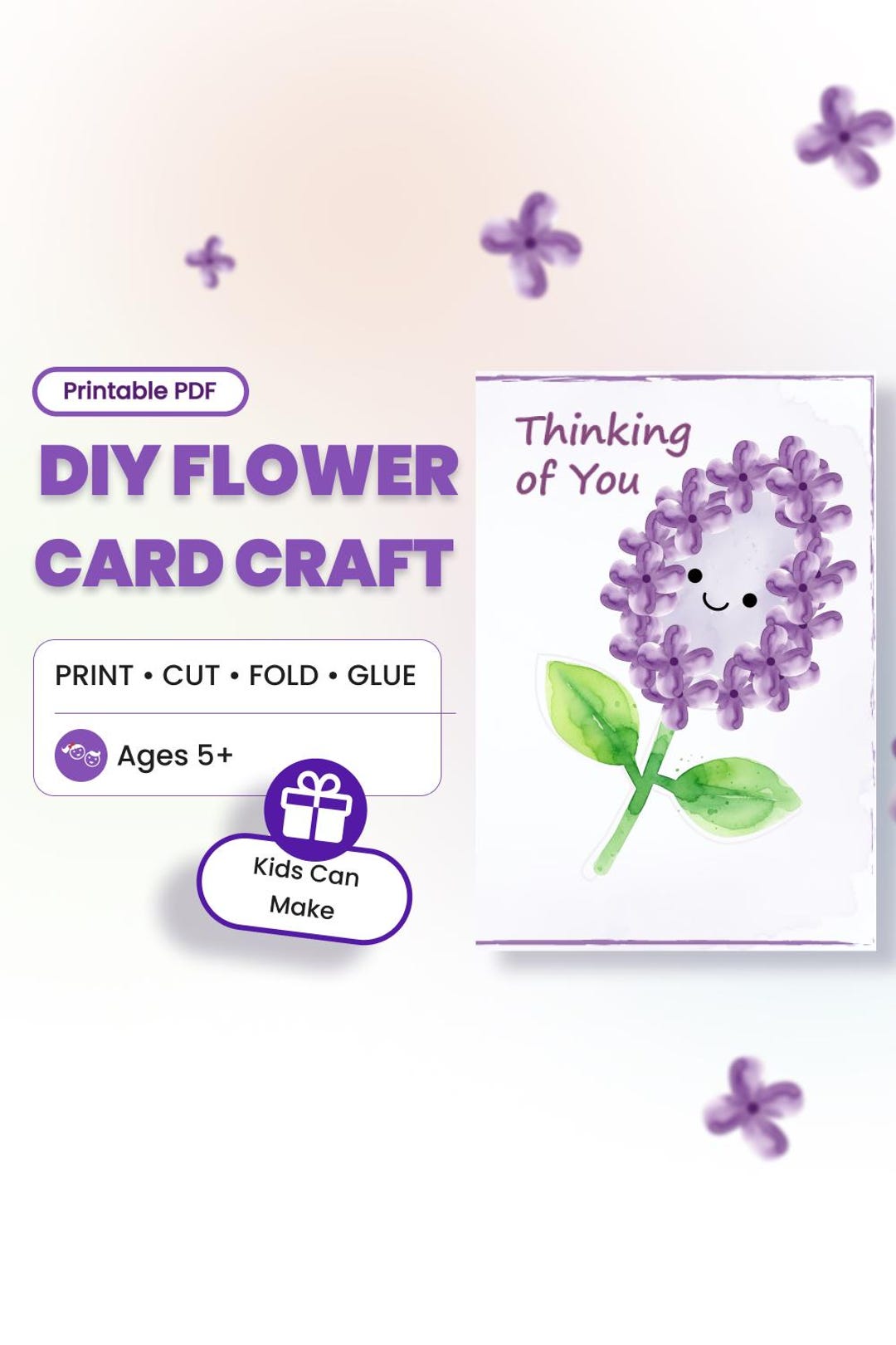 Lilac Flash Card.pdf Printable Flower Card Craft Kit, Lilac DIY Greeting Card for Kids ...