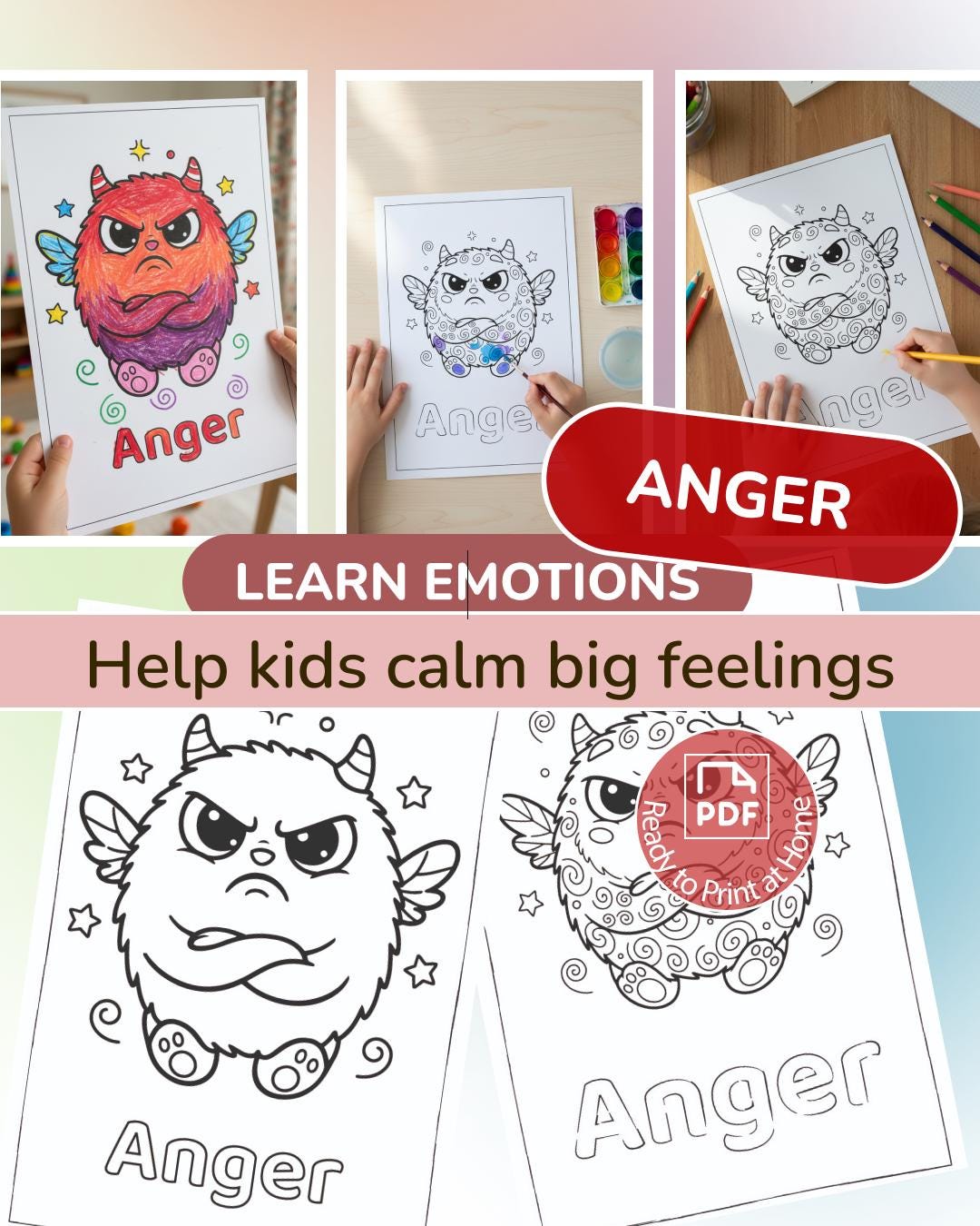Anger Coloring Pages for Kids – Emotional Regulation Printable (PDF ...
