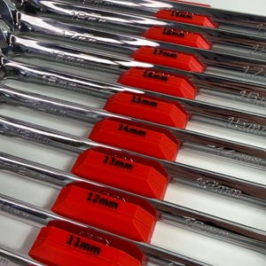 Organizadores modulares magnéticos de llaves con etiquetas / Cajas de herramientas con sistema de almacenamiento a presión para unidades métricas y SAE / Colores personalizados / Piezas individuales y juegos sin saltos