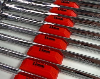 Magnetic Modular Wrench Organizers with Labels | Snap-Together Toolbox Storage for Metric & SAE | Custom Colors | Singles and No-Skip Sets