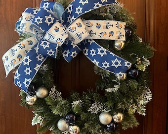 Handmade Blue and Silver Hanukkah Wreath