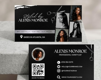 Hair Stylist Business Card Template with QR Code, Canva Design for Hair Services