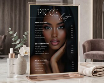 Editable Beauty Price List Template, Canva Salon Menu (Digital Download)