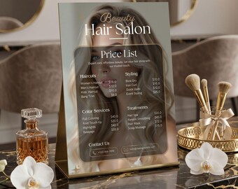 Elegant Gold Hair Salon Price List Template, Editable Service Menu (Digital Download)
