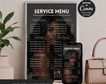 Editable Beauty Service Menu Template | Canva Price List for Lash, Hair & Nail | 3 Sizes + Story