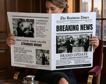 Editable Newspaper Brand Update Template Canva, Rebrand Announcement, Business Marketing Kit, Instagram & Print Layout