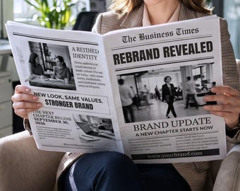 Rebrand Announcement Newspaper Template Canva Brand Relaunch Flyer Small Business