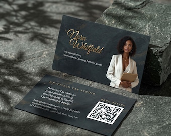Tax Business Card Template with QR Code, Editable Canva Design for Accountants