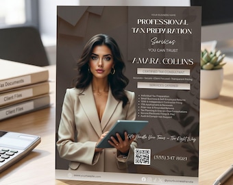 Tax Preparer Flyer Template, Editable Canva Design for Financial Services & Small Business
