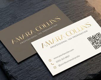 Professional Tax Service Business Card Template | QR Code, Online Booking (Canva Design)