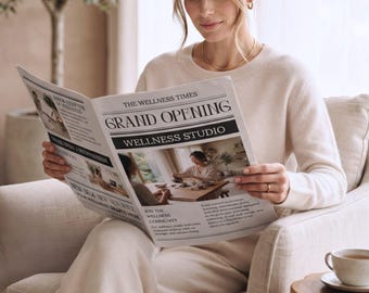 Grand Opening Newspaper Template, Business Launch Flyer, Editable Canva Newspaper Announcement