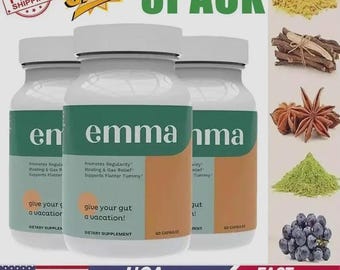 Paquete de 3 suplementos Emma para la salud intestinal (180 cápsulas) para aliviar la hinchazón y el intestino permeable