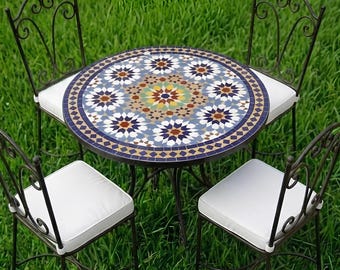 Moroccan Mosaic Table, Handmade Zellige  Side Table, Moorish Accent Table, Marrakech Style Boho Furniture free shipping