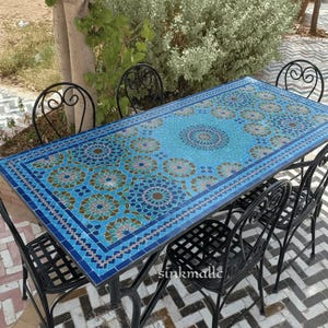 Table en mosaïque marocaine faite main - Art zellige, intérieur extérieur, table de luxe bohème