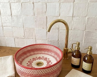 Hand-Painted Moroccan Ceramic Sink, Artisan Bathroom Vanity Basin, Traditional Design