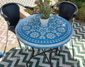 Handgjort marockanskt mosaikrundbord – Boho-kakelbord för vardagsrum, uteplats, hantverksbord