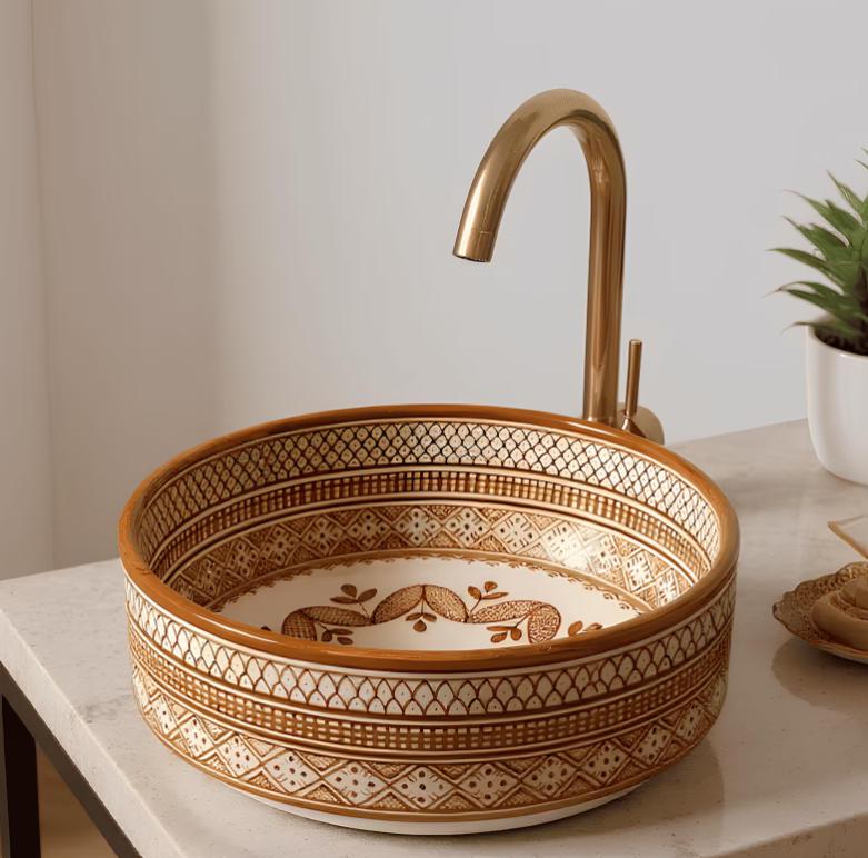 LAVE MAINS MAROCAIN A ENCASTRER CUIVRE ROUGE / RED COPPER SINK 30CM / ORIENTAL
