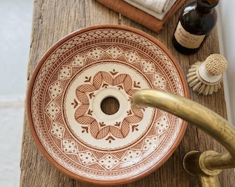 Lavabo de cerámica marroquí, lavabo pintado a mano, lavabo de baño, lavabo artesanal con desagüe. Envío gratuito.