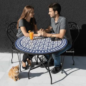 Handmade Moroccan Mosaic Round Table | Boho Tile Accent Furniture