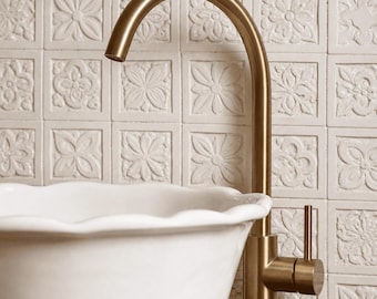Handmade Unlacquered Brass Bathroom Faucet – Moroccan Island Tap for Kitchen Sink, Farmhouse Vintage Waterfall