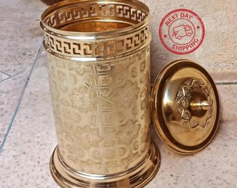 Handmade Moroccan Brass Trash Can - Geometric Boho Decor