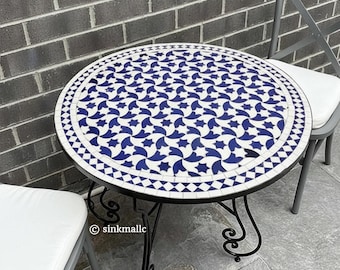 Mesa de mosaico marroquí personalizable – Redonda, hecha a mano, mesa artesanal para interior/exterior
