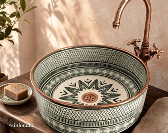 Handgefertigtes grünes Keramikwaschbecken – Marokkanisches Waschtischbecken, handgefertigtes Waschbecken, Top-Angebot auf Etsy + kostenloser Versand