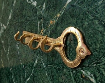 Artisanal Hand-Engraved Brass Key Holder – Vintage Key Shape, 4 Hooks