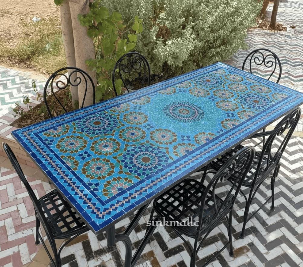 Handgemachter marokkanischer Mosaik-Fliesentisch - Zellige Art, Indoor Outdoor, Boho-Luxustisch