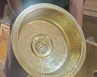 Hand-Hammered Brass Sink – Artisan Arabesque Vessel Basin – Copper-Gold Patina Lavabo ,artisan sink . free shipping