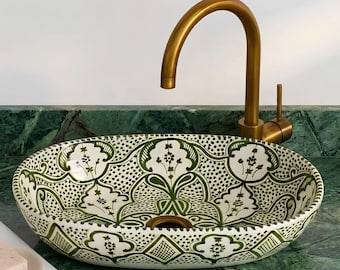 Moroccan Ceramic Sink – Handmade Bathroom Vanity Sink | Unique Housewarming Gifts, hansmade Art Basin, artisan sinks
