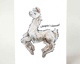 Llama Greeting Card, Leaping Llamas, Funny Birthday, Custom Message for Animal Lover