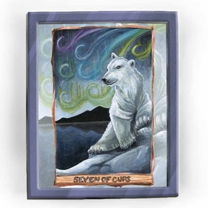 Art d'ours polaire, impression d'animal de zoo, décor de nature, aurores boréales, décoration de faune, carte de sept tasses, jeu de tarot animisme, ciel nocturne