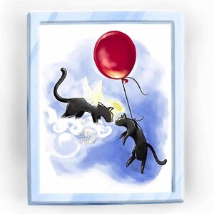 Stampa di gatto nero, regalo di condoglianze, ponte arcobaleno, perdita di un animale domestico, arte angelica, decorazioni con palloncini, arte commemorativa, cameretta dei bambini, in memoria