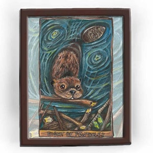 Impression de barrage de castors, cadeau nature pour la faune canadienne, Canada, carte des huit pentacles, tarot animisme, décor rustique, amoureux des animaux