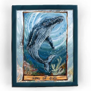 Art des baleines, taille d’impression personnalisée, carte de tarot King of Cups, art mural sous-marin, œuvres d’art océaniques, décor nautique de maison de plage, jeu de tarot animisme