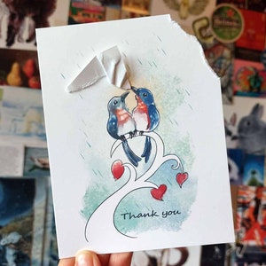 Tarjeta de agradecimiento, arte de pájaro azul, pájaro azul, gratitud, mensaje de agradecimiento, muchas gracias, amante de la naturaleza, día lluvioso, mensaje personalizado