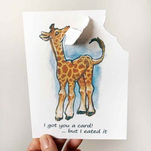 Carte girafe, message amusant, amoureux des animaux de zoo, blanc à l'intérieur, voeux de joyeux anniversaire pour les enfants, carte de correspondance personnalisée, encouragement