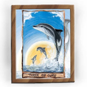 Dolphin Print, Three of Cups Tarot Card, Dolphin Lover, Sun Wall Art, Animism Tarot Deck, Nautical Decor, Friendship Gift for Tarot Reader