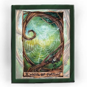 Impression toile d'araignée, décoration animal de la forêt, carte de tarot Roue de la fortune, jeu de tarot animisme, amateur d'insectes, art mural nature, toiles d'araignée