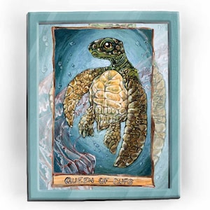 Impression de tortue, art animalier, tortue luth, décor nautique, oeuvre d'art de méduse, amoureux de la nature, art de l'océan, reine des tasses, tarot animisme