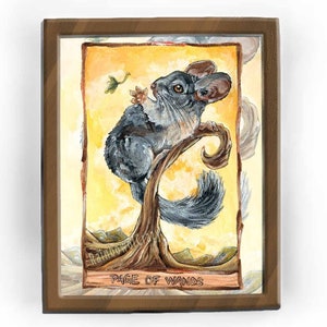 Impression de chinchilla, art du tarot, portrait d'animal de compagnie, cadeau de sympathie pour les amoureux des animaux, décoration animalière, art mural nature, lecteur de tarot, page de baguettes