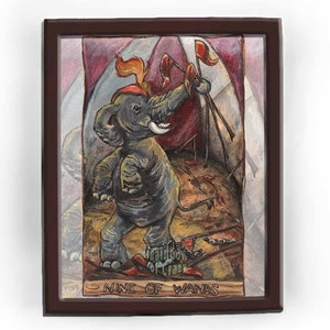 Impression d'éléphant de cirque, carte de tarot neuf coups de baguette, cadeau pour les lecteurs de tarot, amoureux des animaux, affiche de motivation, droits des animaux