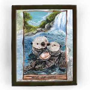 Art mignon de loutre, impression de cascade, cadeau d’amoureux de la nature, carte de tarot as de coupes, décor d’animaux de zoo, pépinière d’animaux des bois, jeu de tarot d’animisme