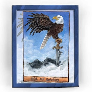 Impression d’art pygargue à tête blanche, décor nature, oiseau de proie, as d’épées, cadeau de lecteur de tarot, amoureux des oiseaux, ailes d’aigle américain, jeu de tarot animisme