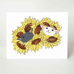 Cat card, sunflower notecard, happy birthday pet owner, for gardener, flower garden, custom message, blank note, animal lover, best friend