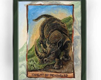 Rhino Print, Nature Art, Knight of Pentacles Tarot Card, Wildlife Decor, Animism Tarot Deck, Zoo Animal Portrait, African Artwork