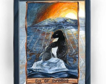 Adelie Penguin Print, Animal Art, Antarctic Landscape, Six of Swords Card, Animism Tarot, Healing Artwork, Mourning Gift, Next Chapter