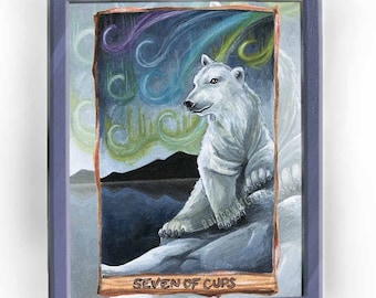 Polar Bear Art Print, Northern Lights Wall Art, Seven of Cups, Animal Lover, Wildlife Poster, Animism Tarot Reader Gift, Nature Decor